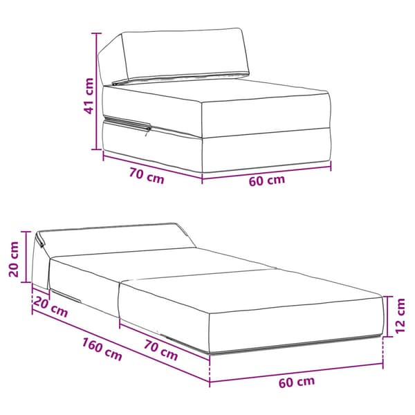 Fällbar Soffbed Mörkgrå 60 x 70 x 41 cm Tyg