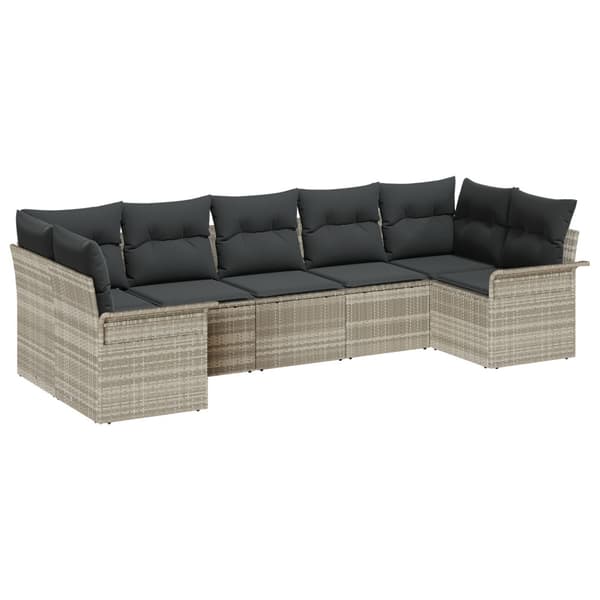 Trädgårdsoffset med kudde 7 pcs Ljusgrå Poly rattan
