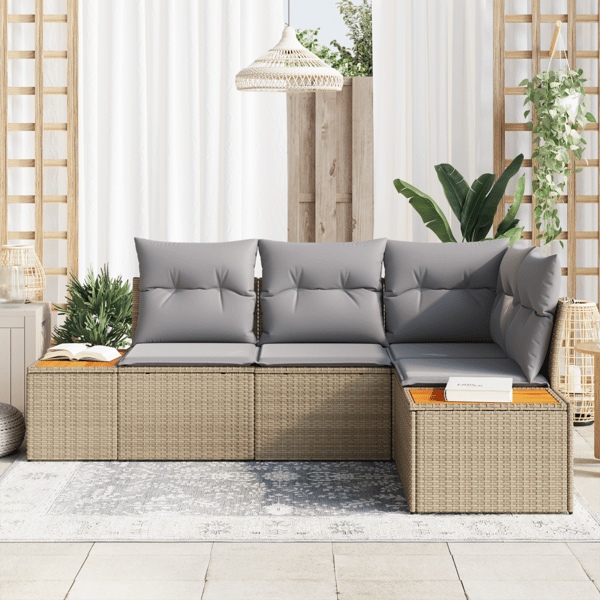 Trädgårdsoffset med kudde 4 pcs Beige och Ljusgrå Polyrattan