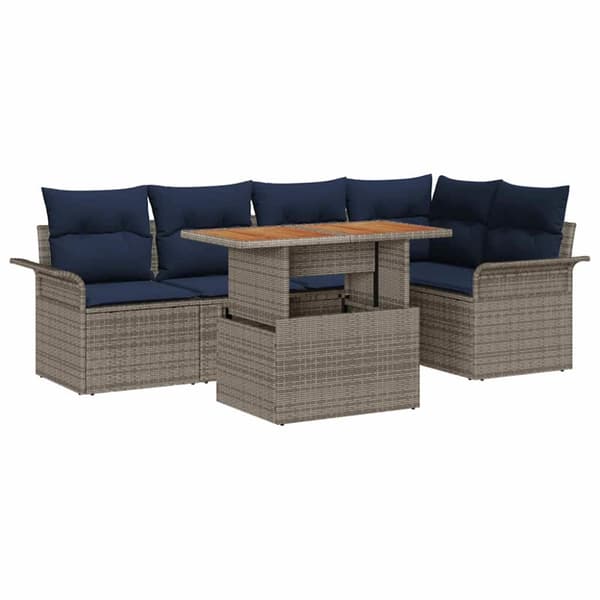 Trädgårdsoffset med lagring 6 pcs Grå Poly rattan