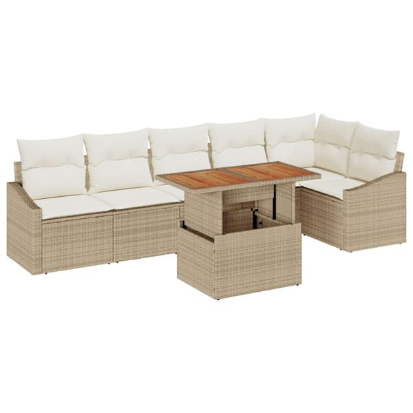 Trädgårdsoffset med lagring 7 pcs Beige Poly rattan