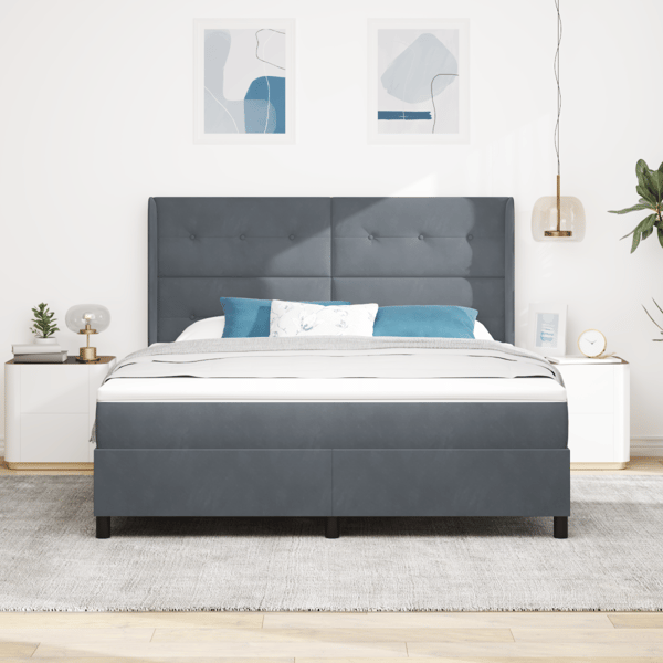 Bäddfjäder med madrass Mörkgrå 180 x 200 cm Sammet