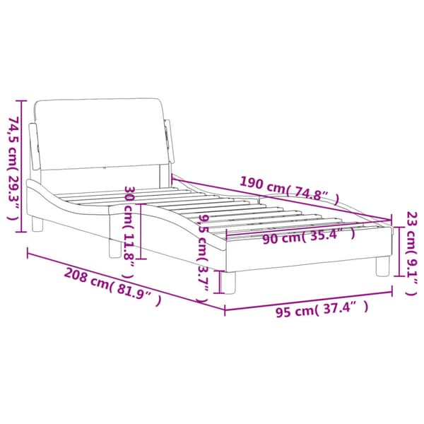 Bed Frame with Headboard "Dover" Blue 90x190 cm Fabric