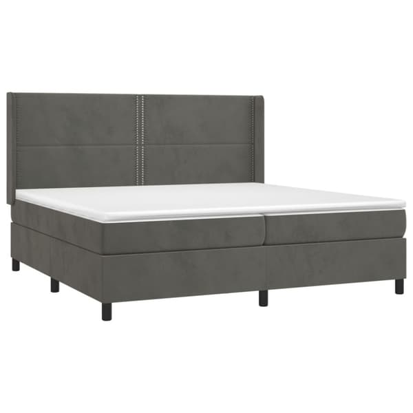 Ramsäng med madrass & LED mörkgrå 200x200 cm sammet