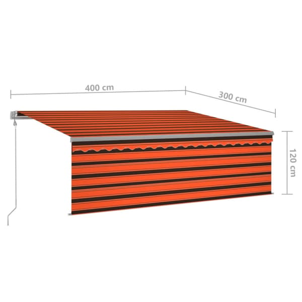 Automatisk markis m. vindsensor rullgardin LED 4x3m orange/brun