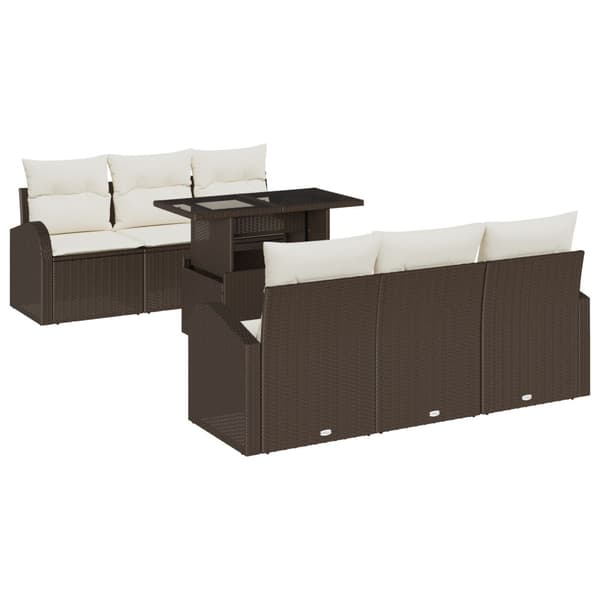 Trädgårdsoffset med kudde 7 pcs Brun Poly rattan