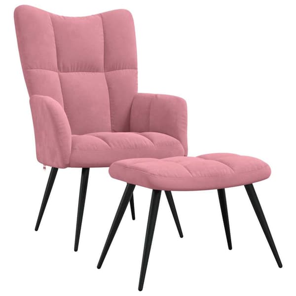 Vilstol med fotpall rosa sammet