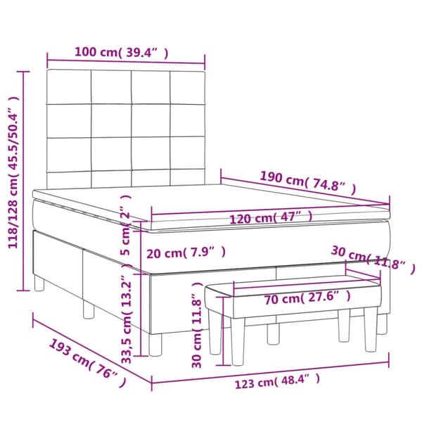Ramsäng med madrass ljusgrå 120x190 cm sammet