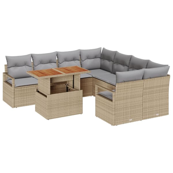 Trädgårdsmöbelset med kudde 9 pcs Beige och Grå