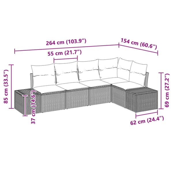 Trädgårdsoffset 5 pcs Beige konstrotting