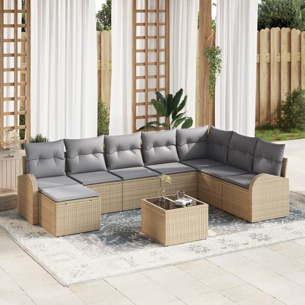 Soffset med kudde 9 pcs Beige och ljusgrå konstrotting
