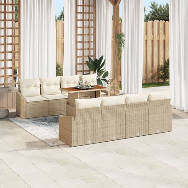 Trädgårdsoffset 9 st Beige Poly rattan