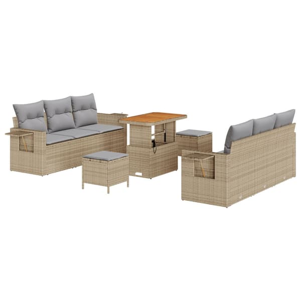 Trädgårdsoffset med kudde 9 pcs Beige konstrotting