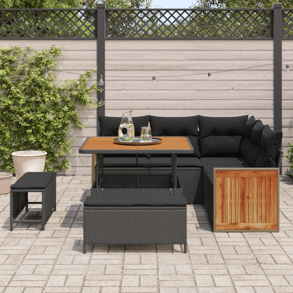 Trädgårdsoffset 8 pcs Svart Poly Rattan och Pulverlackerad Stål