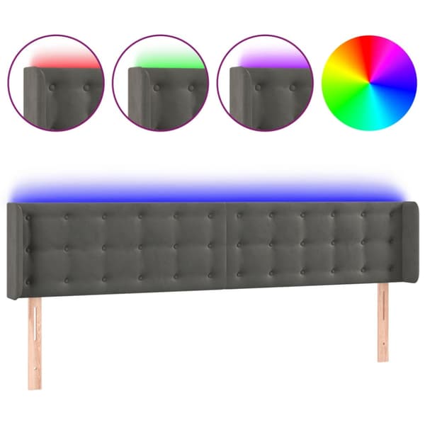 Sänggavel LED mörkgrå 183x16x78/88 cm sammet