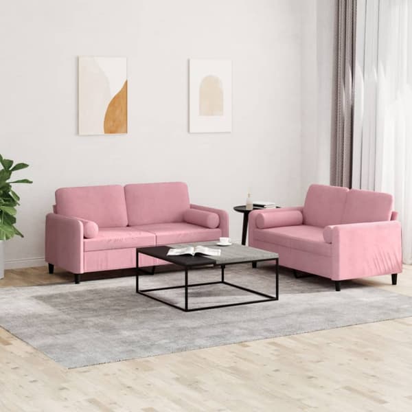 Soffgrupp med kuddar 2 delar rosa sammet