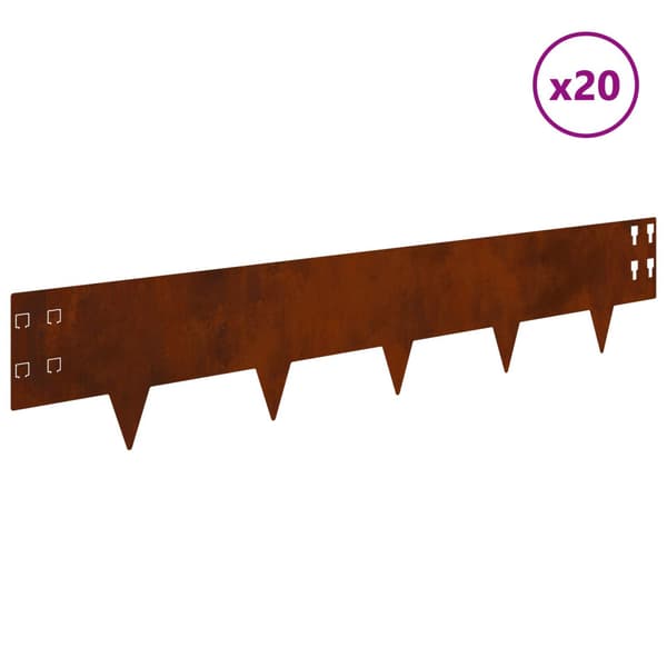 Kant för gräsmatta 20 pcs 100 x 20 cm Stål Rostig