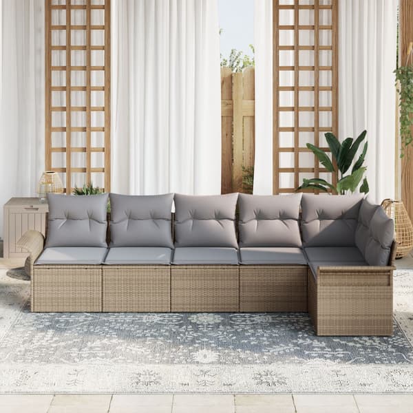 Trädgårdsoffset med kudde 6 pcs Beige konstrotting