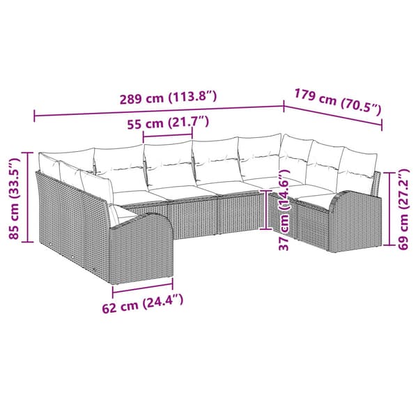 Soffset med kudde Brun Poly Rattan