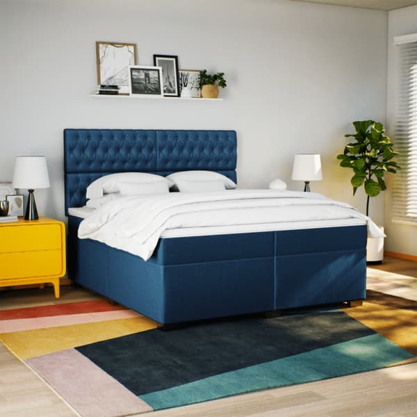 Ramsäng med madrass blå 200x200 cm tyg