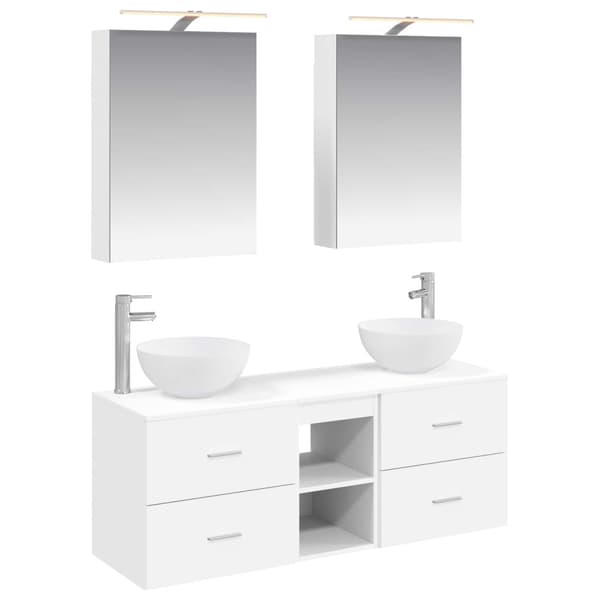 Badrumsmöbelset 5 pcs Vit Konstruerat trä och glas