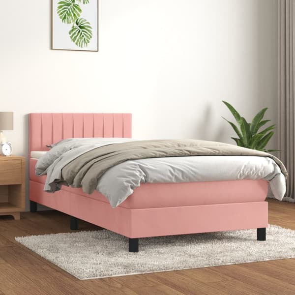 Ramsäng med madrass rosa 90x200 cm sammet