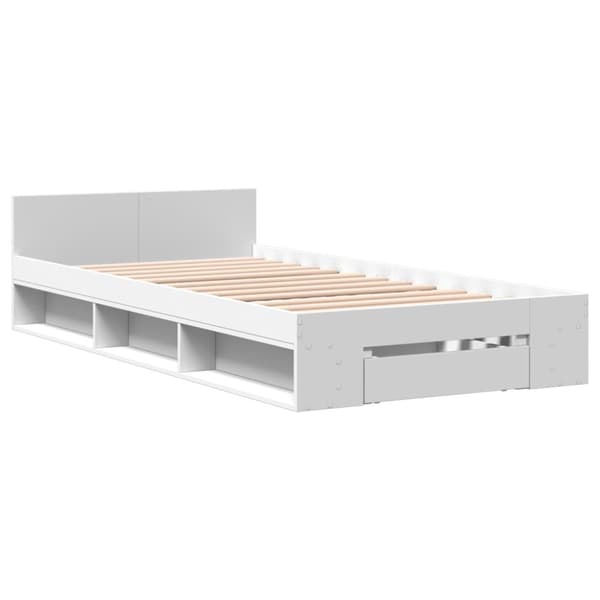 Sängram med låda vit 90x190 cm konstruerad trä