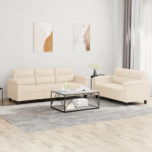 Soffgrupp med kuddar 2 delar beige mikrofibertyg
