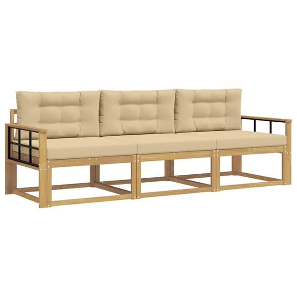 Utomhussoffset med kudde 3 pcs Vit och Beige Polyester