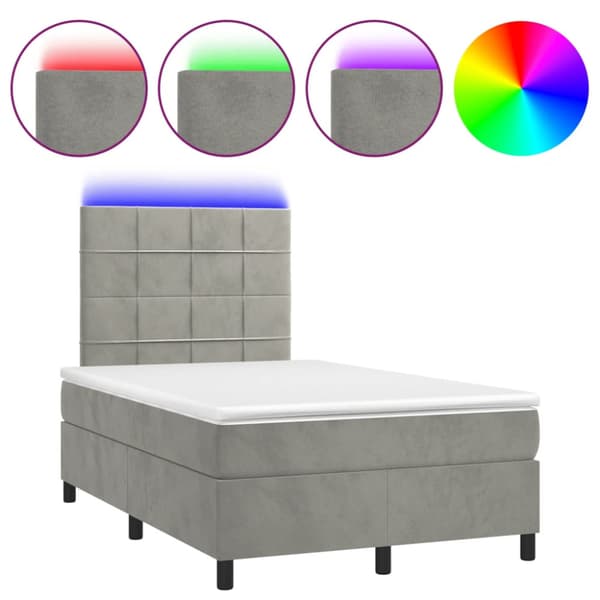 Ramsäng med madrass & LED ljusgrå 120x200 cm sammet