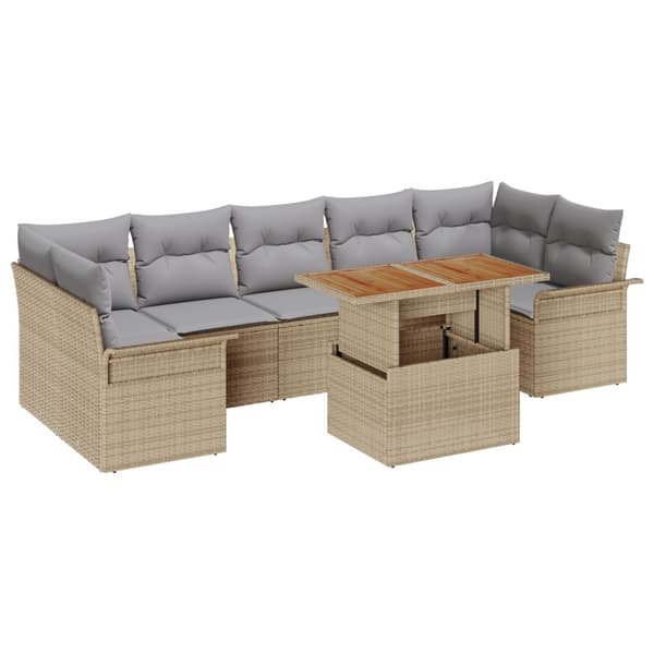 Trädgårdsoffset med lagring 8 pcs Beige Poly rattan
