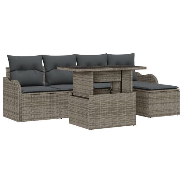 Trädgårdsoffset med kudde 6 pcs Grå Polyrattan