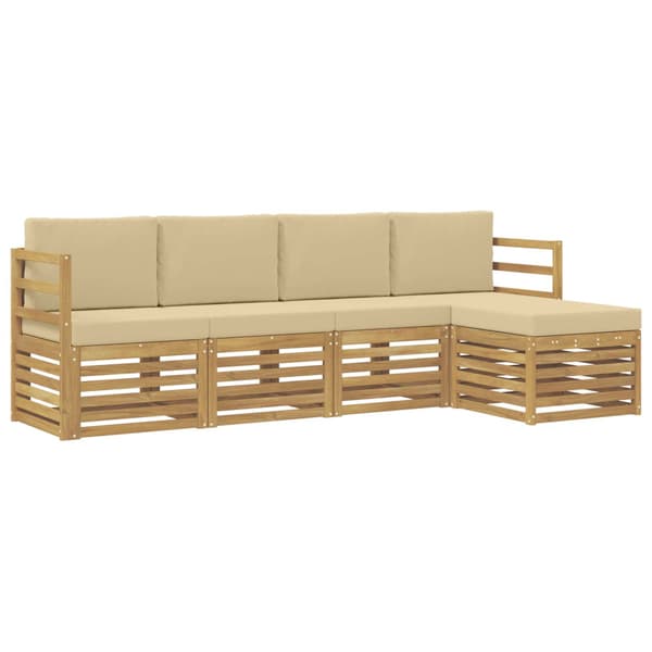 Utomhussoffset med kudde 5 pcs Vit och Beige Polyester