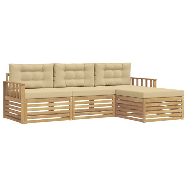 Utomhussoffset med kudde 4 pcs Vit och Beige Polyester