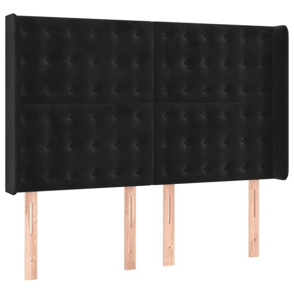 Ramsäng med madrass & LED svart 140x190 cm sammet