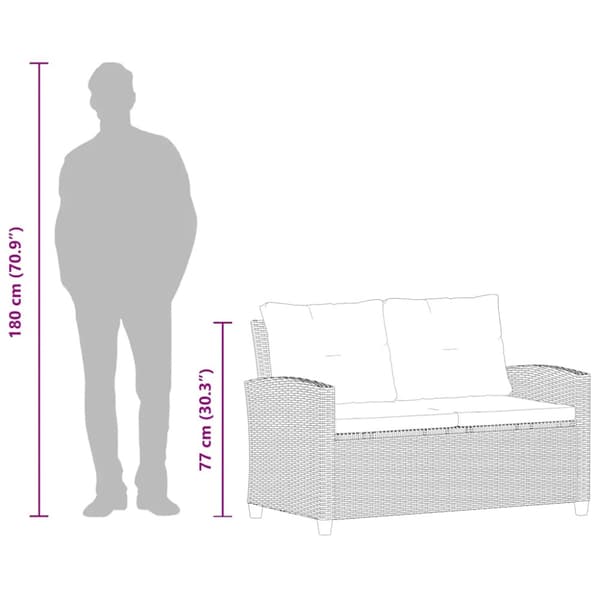 Trädgårdssoffa 2-sits med dynor grå 124 cm konstrotting