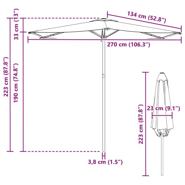 Trädgårdsparasol 270 x 270 cm Polyester Rektangulär Gul och Vit