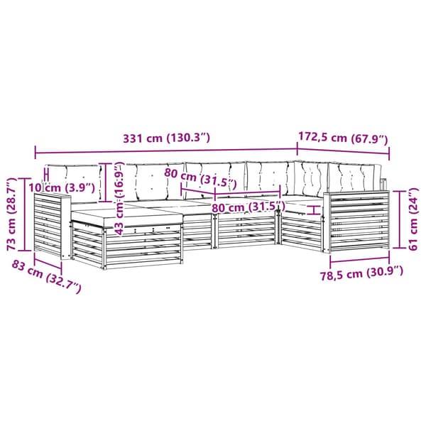 Utomhussoffset 6 pcs Vit och antracit 331 x 172,5 x 73 cm