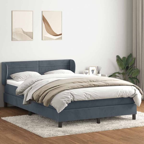 Ramsäng med madrass mörkgrå 160x210 cm sammet
