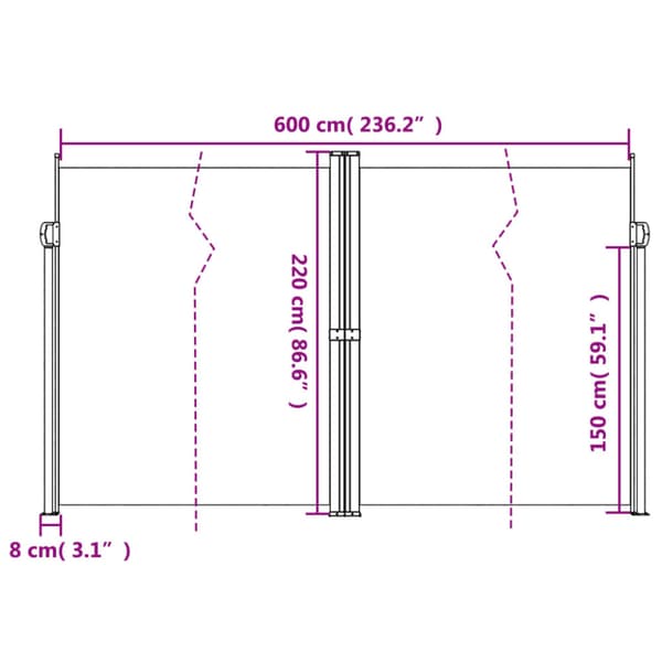Infällbar sidomarkis 220x600 cm antracit
