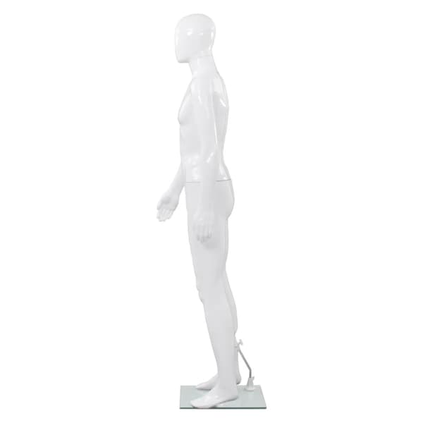 Skyltdocka man helkropps med bas i glas glansig vit 185 cm