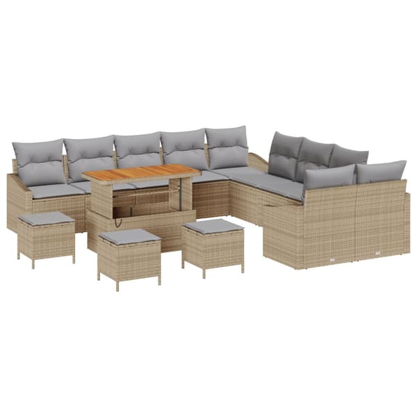 Trädgårdsoffset med kudde 14 pcs Beige konstrotting