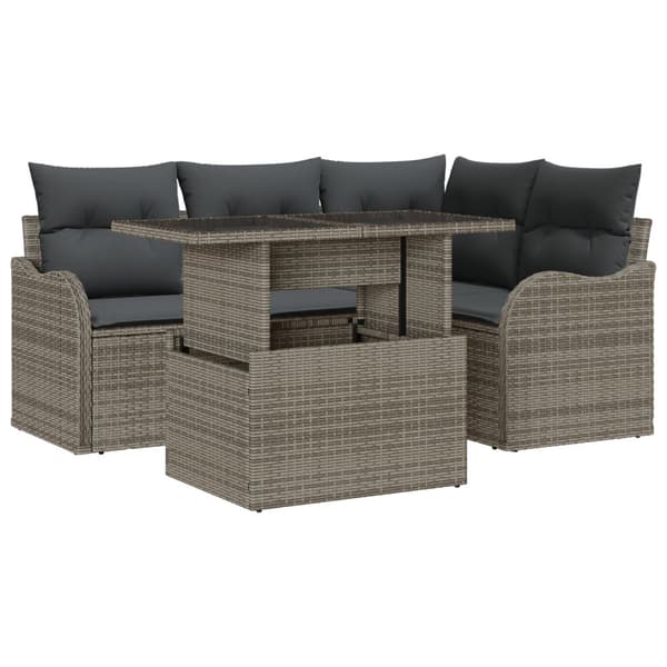Trädgårdsoffset med kudde med kudde 5 pcs Grå Poly Rattan