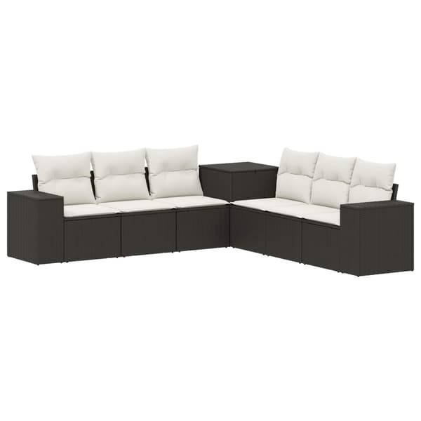 Soffset 7 pcs Svart och krämvit Poly Rattan och stål