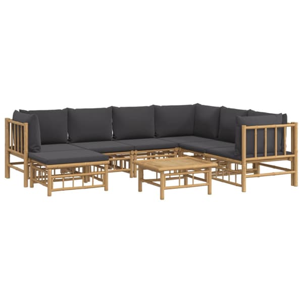 Loungegrupp 8 delar mörkgrå dynor bambu