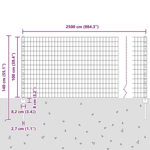 Stängsel med stolpe Silver 1 x 25 m Stål
