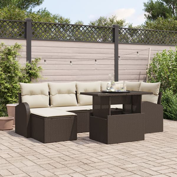 Trädgårdsoffset 7 st Brun Poly rattan