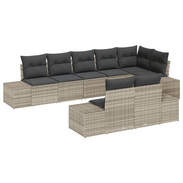 Trädgårdsoffset med lagring 8 pcs Ljusgrå Poly rattan