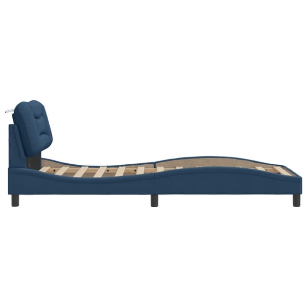 Bed Frame with LED without Mattress "Hvar" Blue 90x200 cm Fabric