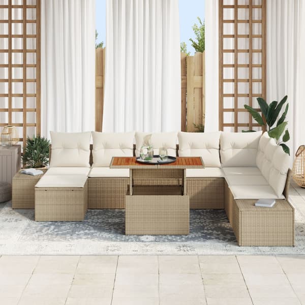 Trädgårdsoffset med lagring 9 pcs Beige Poly rattan